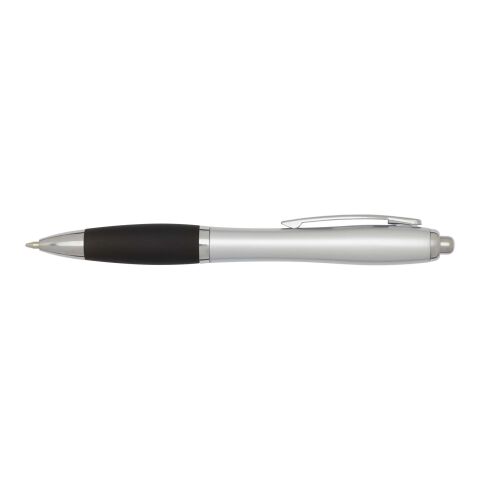 Stylo bille RCS en plastique recyclé avec corps argenté et grip coloré (encre noire) Nash Standard | Noir | sans marquage | non disponible | non disponible