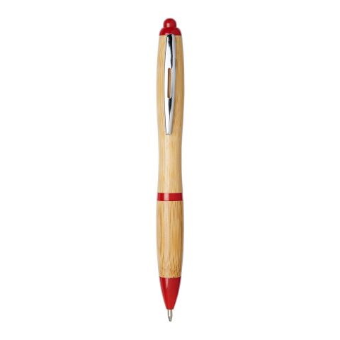 Stylo bille Nash en bambou Prioritaire | Naturel-Rouge | Tampographie 1 couleur | Sur toute la longueur du corps | 60 mm x 6 mm