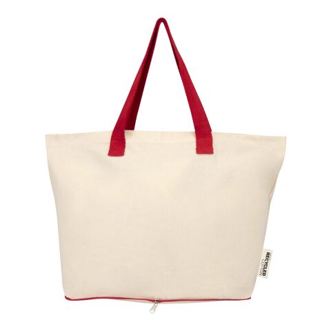 Sac shopping Sierra pliable en coton recyclé GRS 140&nbsp;g/m2 7&nbsp;L Standard | Naturel-Rouge | sans marquage | non disponible | non disponible | non disponible