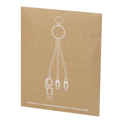 Câble de recharge Tecta 6-en-1 en plastique recyclé/bambou avec porte-clés Standard | noir | sans marquage | non disponible | non disponible