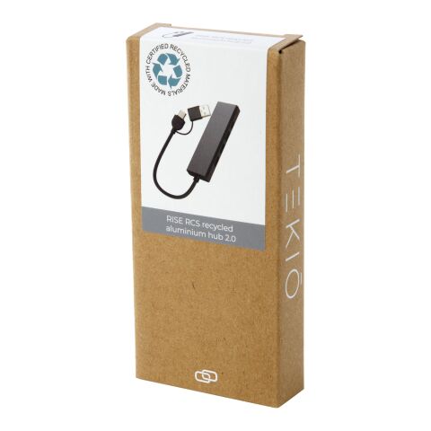 Concentrateur USB 2.0 Rise en aluminium recyclé certifié RCS Standard | Noir | Not applicable | sans marquage | non disponible | non disponible