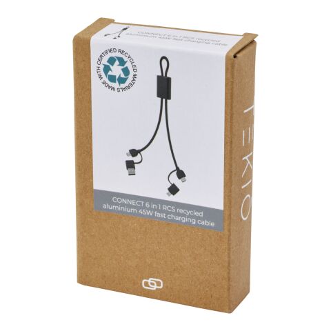 Câble de charge rapide Connect 6-en-1 de 45 W en aluminium recyclé certifié RCS Standard | noir | sans marquage | non disponible | non disponible