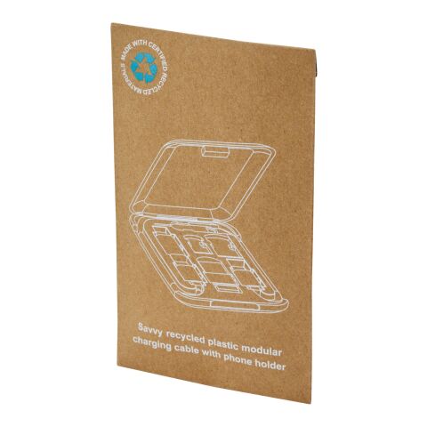 Câble de recharge modulaire en plastique recyclé Savvy avec support de téléphone Standard | Blanc transparent | sans marquage | non disponible | non disponible