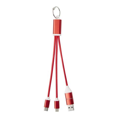 Câble de charge 4-en-1 Metal en aluminium recyclé avec porte-clés Standard | Rouge | sans marquage | non disponible | non disponible