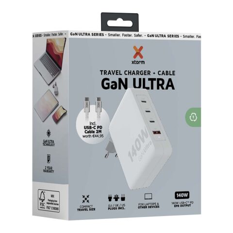 Chargeur de voyage Xtorm XVC2140 GaN Ultra de 140 W avec câble USB-C PD de 240 W Standard | Blanc | sans marquage | non disponible | non disponible