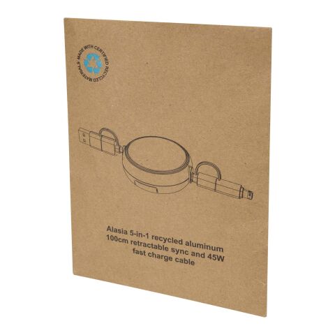 Câble rétractable 5 en 1 Alasia de 100&nbsp;cm en plastique recyclé et aluminium pour la synchronisation des données et la charge rapide de 45&nbsp;W Standard | Bleu royal | sans marquage | non disponible | non disponible