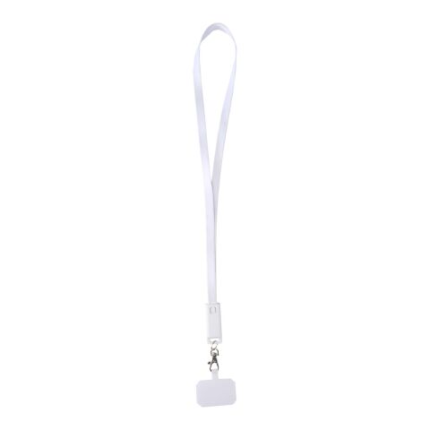 Tour de cou pour smartphone Franz en plastique recyclé avec synchronisation des données intégrée et câble 5 en 1 pour charge rapide de 65 W Standard | Blanc | sans marquage | non disponible | non disponible | non disponible
