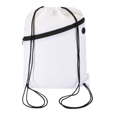 Sac à cordon Oriole en RPET avec poche avant zippée, 5 L blanc