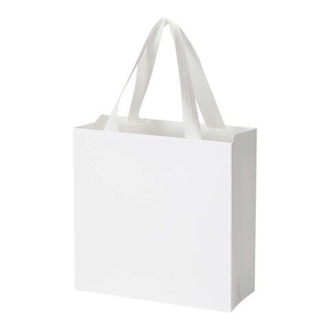 Sac en papier Smartfold 230 g/m² avec anses en ruban et pelliculage brillant - 24 x 10 x 24 cm blanc