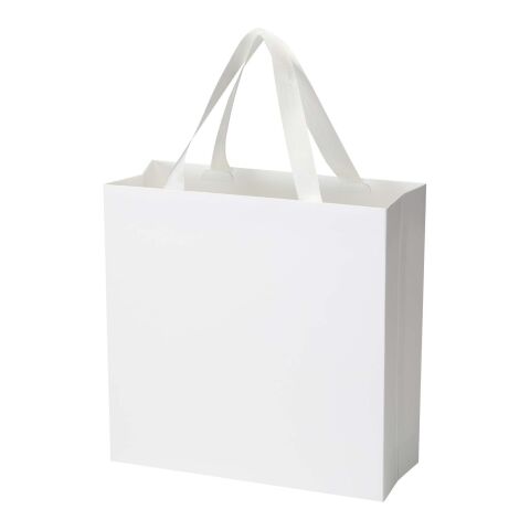 Sac en papier Smartfold 230 g/m² avec anses en ruban et pelliculage brillant - 31 x 12 x 31 cm blanc
