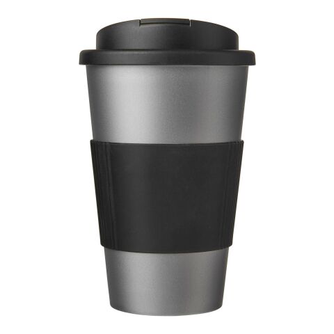 Gobelet isolant Americano® 350 ml avec bandeau antidérapant et couvercle anti-fuite Argent-Noir | sans marquage | non disponible | non disponible