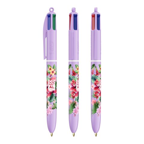 BIC® 4 Couleurs® Pastel + Lanyard Violet pastel | Sérigraphie 1 couleur | Corps-à la droite du clip | 30.00 mm x 43.00 mm