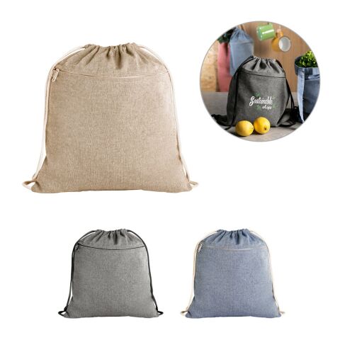 CHANCERY. Sac à cordelettes en coton recyclé (70%), polyester (30% rPET) (140 g/m²) Noir | sans marquage