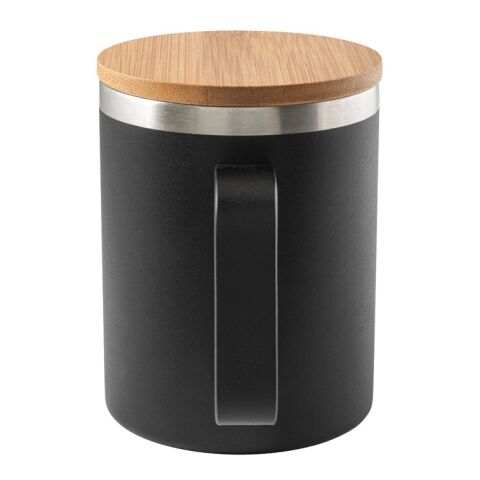 LAUDA. Mug en acier inoxydable recyclé à 90% avec couvercle en bambou 420 mL Noir | sans marquage