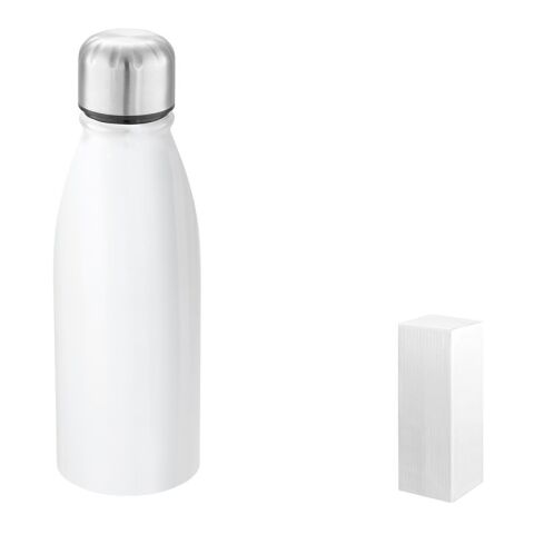 BILLY. Bouteille en aluminium 500mL avec bouchon en acier inox à sublimation Blanc | sans marquage