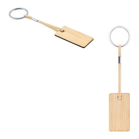 HOPPS. Porte-clés rectangulaire en bambou avec cordon en PET Beige | sans marquage