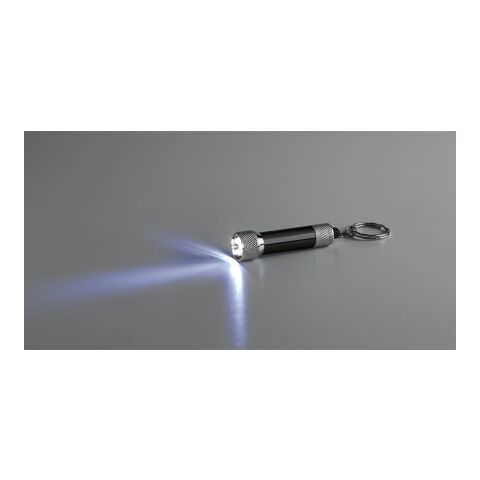 RE-LERGAN. Porte-clés en aluminium (92 % recyclé) avec lampe de poche LED à 3 lumières Noir | sans marquage