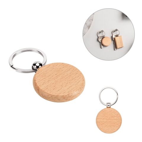 STEWIE ROUND. Porte-clés rond en bois de hêtre Beige | sans marquage