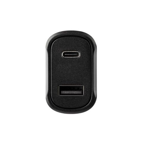 DIRAC. Adaptateur allume-cigare avec port USB-A 18W et USB-C 20W en 100% rABS Noir | sans marquage