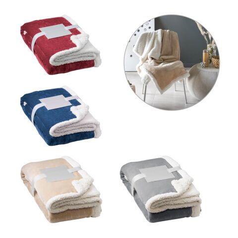 HEIDEN. Couverture polaire réversible (190 g/m²) avec ruban de satin et carte personnalisée Gris | sans marquage