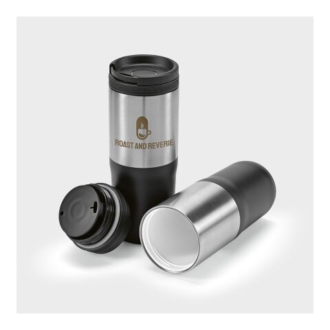 Mug de voyage Orange Acier inoxydable recyclé 600 ml Noir | sans marquage