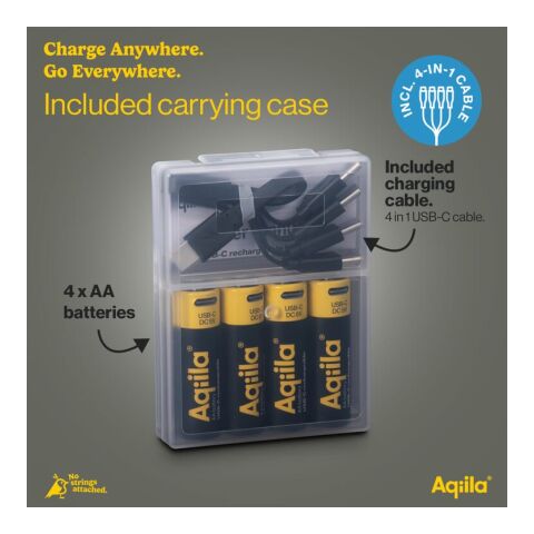 Lot de 4 piles rechargeables AA Aqiila USB-C 2000 mAh Noir
