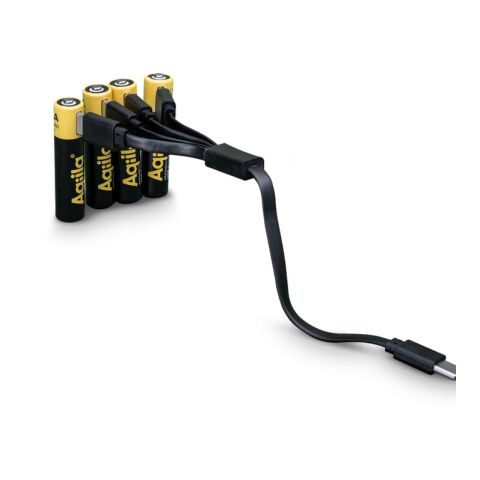 Piles rechargeables Aqiila AAA USB-C 600 mAh, lot de 4 Noir