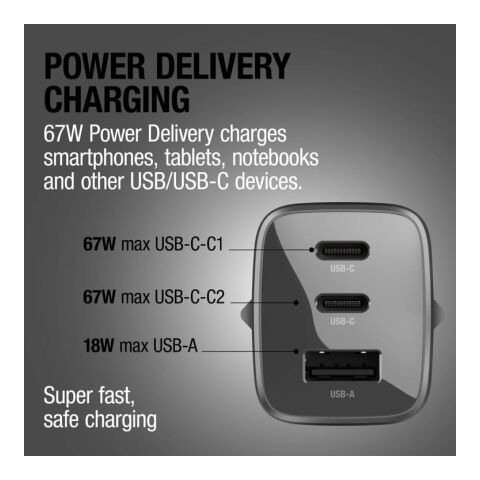 Fresh 'n Rebel chargeur rapide pour ordinateur portable 67 W GaN USB-C et USB-A Gris foncé