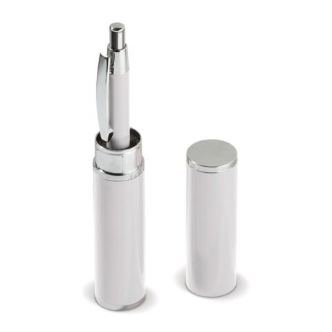 Stylo bille dans étui tube métal Blanc | Tampographie 1 couleur | à 180 degrés du clip | 7 mm x 45 mm | non disponible
