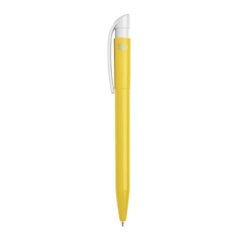Stylo S45 Bio opaque Jaune-Blanc | Sérigraphie 1 couleur | à 180 degrés du clip | 45 mm x 25 mm | non disponible