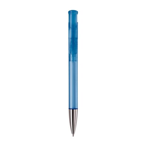 Stylo Avalon Transparent Pointe métal Bleu / Blanc-Bleu / Blanc | Sérigraphie 1 couleur | à 270 degrés du clip | 50 mm x 25 mm | non disponible