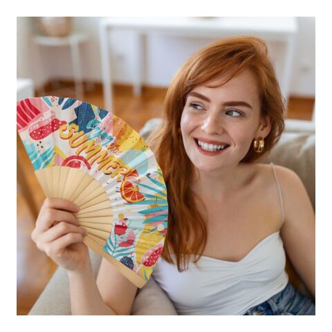 Éventail à main bois &amp; R-PET Blanc/transparent | sans marquage | non disponible | non disponible