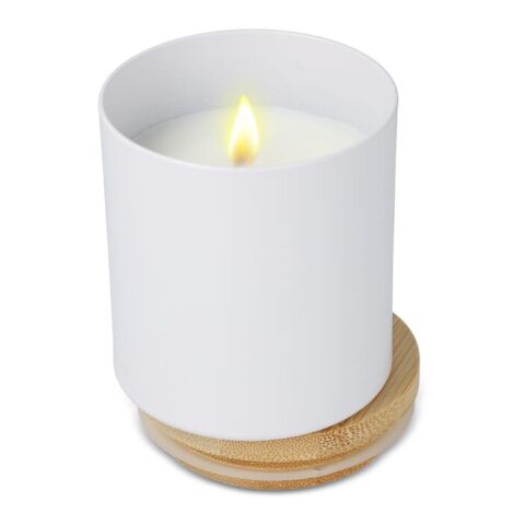 Bougie végétale parfumée Bhakti dans un pot en aluminium recyclé Blanc