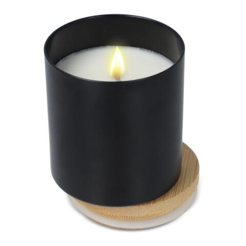 Bougie végétale parfumée Bhakti dans un pot en aluminium recyclé Noir | Impression Numérique | top | Ø 65 mm