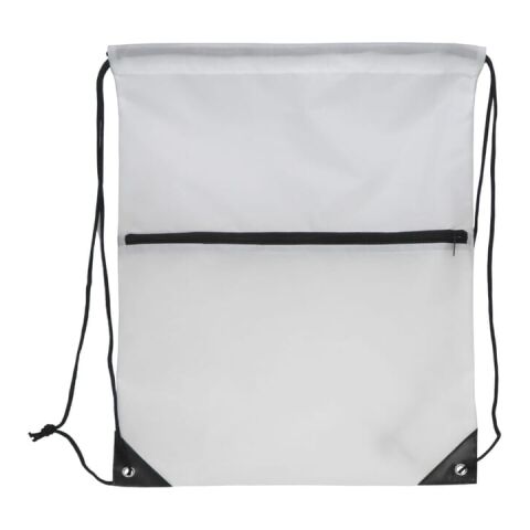 Sac à cordon 210T R-PET avec fermeture éclair Blanc | sans marquage | non disponible | non disponible | non disponible