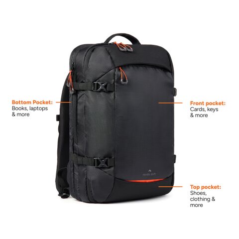 Sac à dos de voyage 25L en RCS Nordic Drift noir-orange | sans marquage | non disponible | non disponible | non disponible