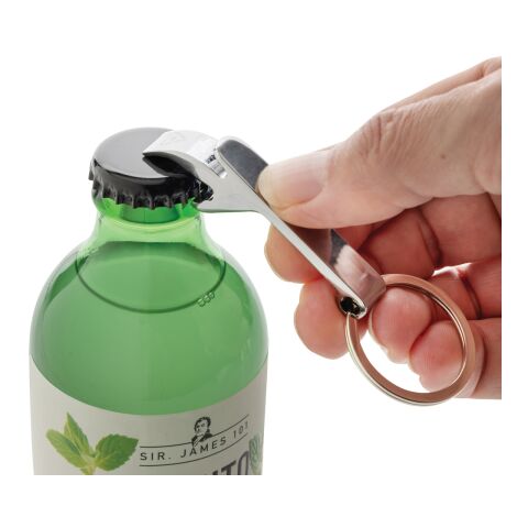 Porte-clés décapsuleur en alliage de zinc recyclé RCS argent | sans marquage | non disponible | non disponible