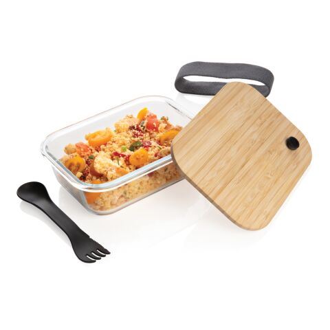 Boîte a bento en verre avec couvercle en bambou blanc | sans marquage | non disponible | non disponible