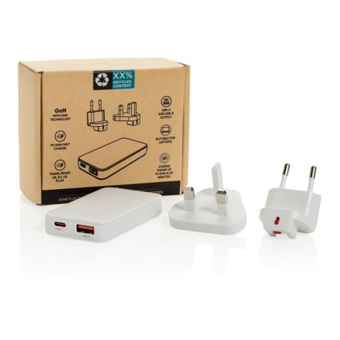 Chargeur plat 65W GAN avec connecteurs universels Fluxo RCS blanc