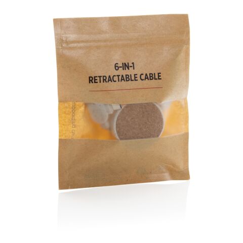 Câble rétractable 6 en 1 en liège et fibre de paille marron | sans marquage | non disponible | non disponible