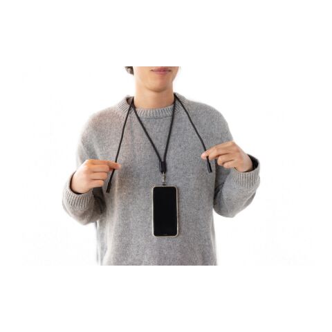 Cordon téléphone réglable avec câble 60W en rPET RCS LoopAmp noir | sans marquage | non disponible | non disponible