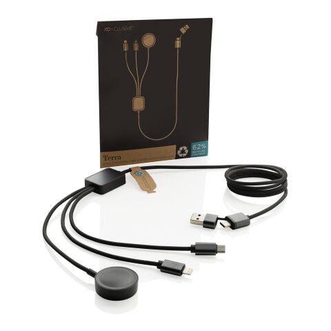 Câble 6-en-1 avec chargeur de montre en rPET RCS Terra gris | sans marquage | non disponible | non disponible