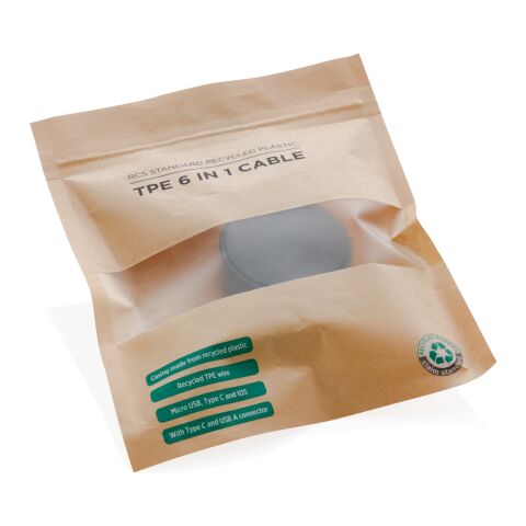 Cable 6 en 1 en TPE et plastique recyclé RCS noir | sans marquage | non disponible | non disponible