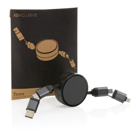 Câble rétractable 6 en 1 en aluminium recyclé Terra RCS gris | sans marquage | non disponible | non disponible