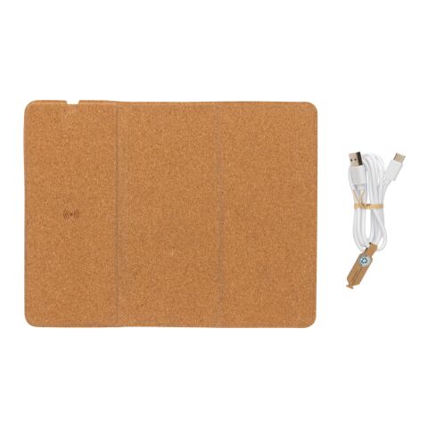 Tapis de souris avec chargeur sans fil 10W en liège FSC® marron | sans marquage | non disponible | non disponible