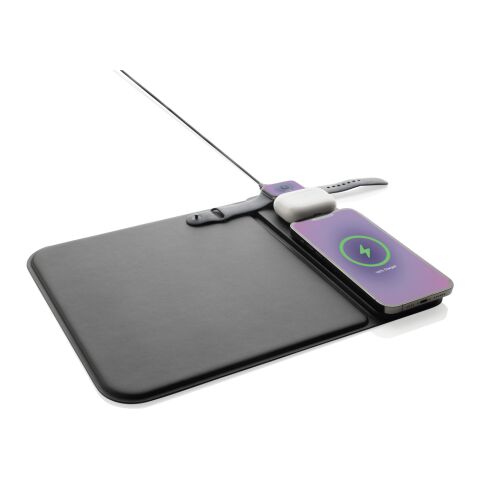 Tapis de souris chargeur 15W 3 en 1 en PU RCS Swiss peak noir | sans marquage | non disponible | non disponible