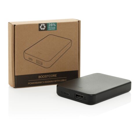 Powerbank 5000mAh avec USB C en ABS recyclé RCS Boostcore noir | sans marquage | non disponible | non disponible
