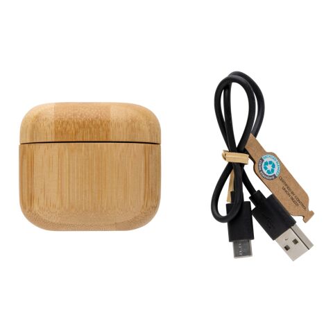 Écouteurs TWS en plastique recyclé RCS et bambou marron | sans marquage | non disponible | non disponible