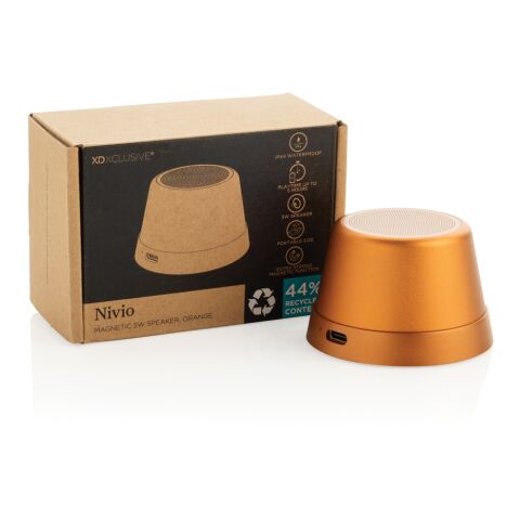 Haut-parleur magnétique 5W en aluminium recyclé RCS Nivio orange | sans marquage | non disponible | non disponible