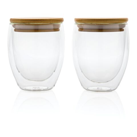 Set de 2 verres double paroi 250ml avec couvercle en bambou blanc | sans marquage | non disponible | non disponible